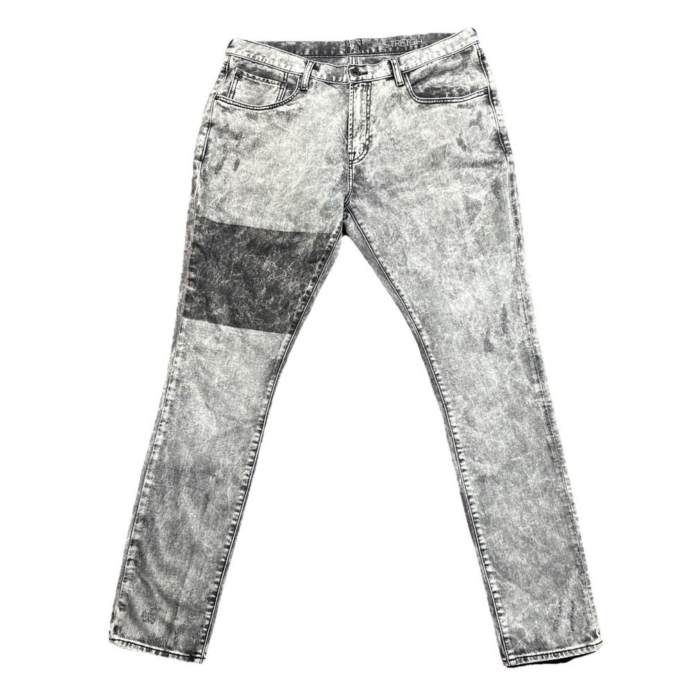 PRPS Men's Gray Acid Wash Denim Distressed Stretch Jeans, Size 38x34
